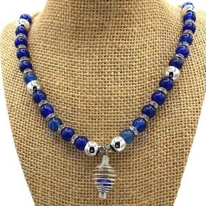 Blueberry quartz necklace. Silver accents